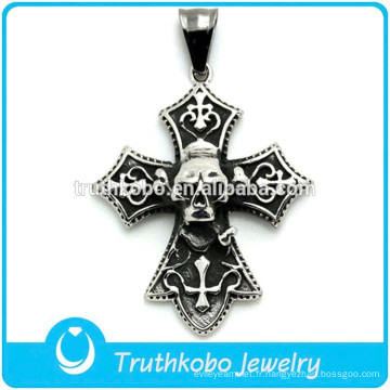 Argent pendentif tête de mort celtique pendentif en acier inoxydable collier lourd gothique bijoux mode homme lourd anneau